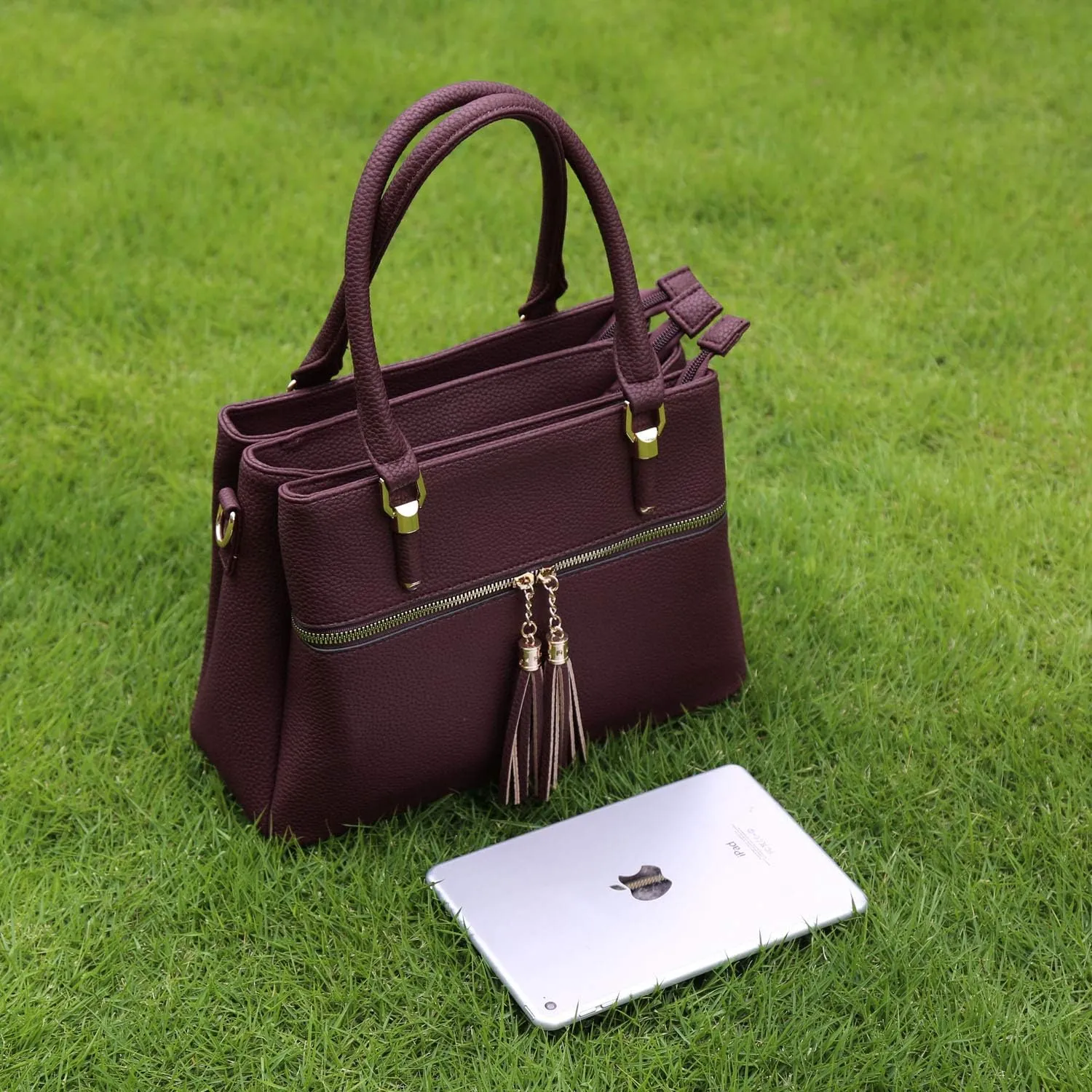 KKXIU Women Satchel Bags Handle Shoulder Handbags and Purses Pockets Zipper Leather Crossbody Bags