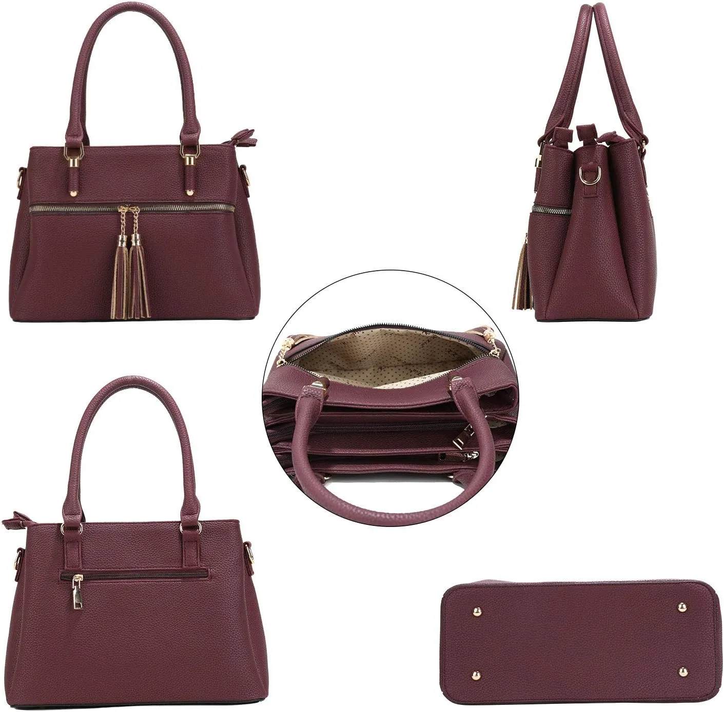 KKXIU Women Satchel Bags Handle Shoulder Handbags and Purses Pockets Zipper Leather Crossbody Bags