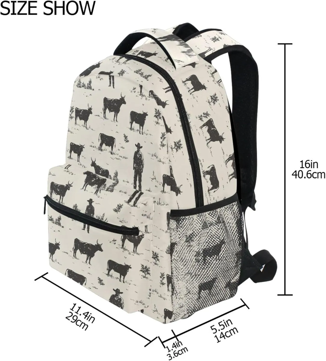 KLL Laptop Backpack for Teacher Nurse Waterproof Sports Backpack with Chest Strap Gift Men & Women Western Cowboy Cow Primitive Charm