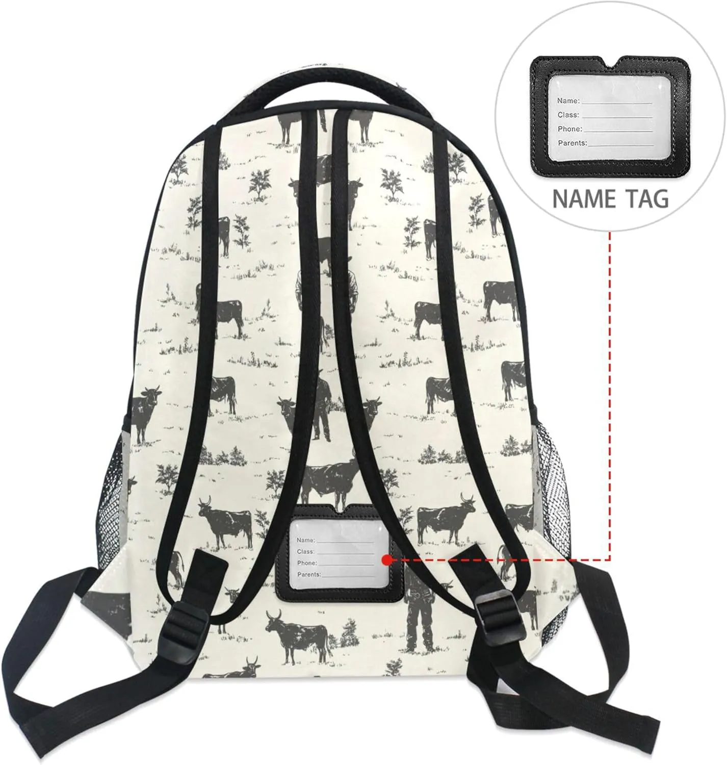 KLL Laptop Backpack for Teacher Nurse Waterproof Sports Backpack with Chest Strap Gift Men & Women Western Cowboy Cow Primitive Charm