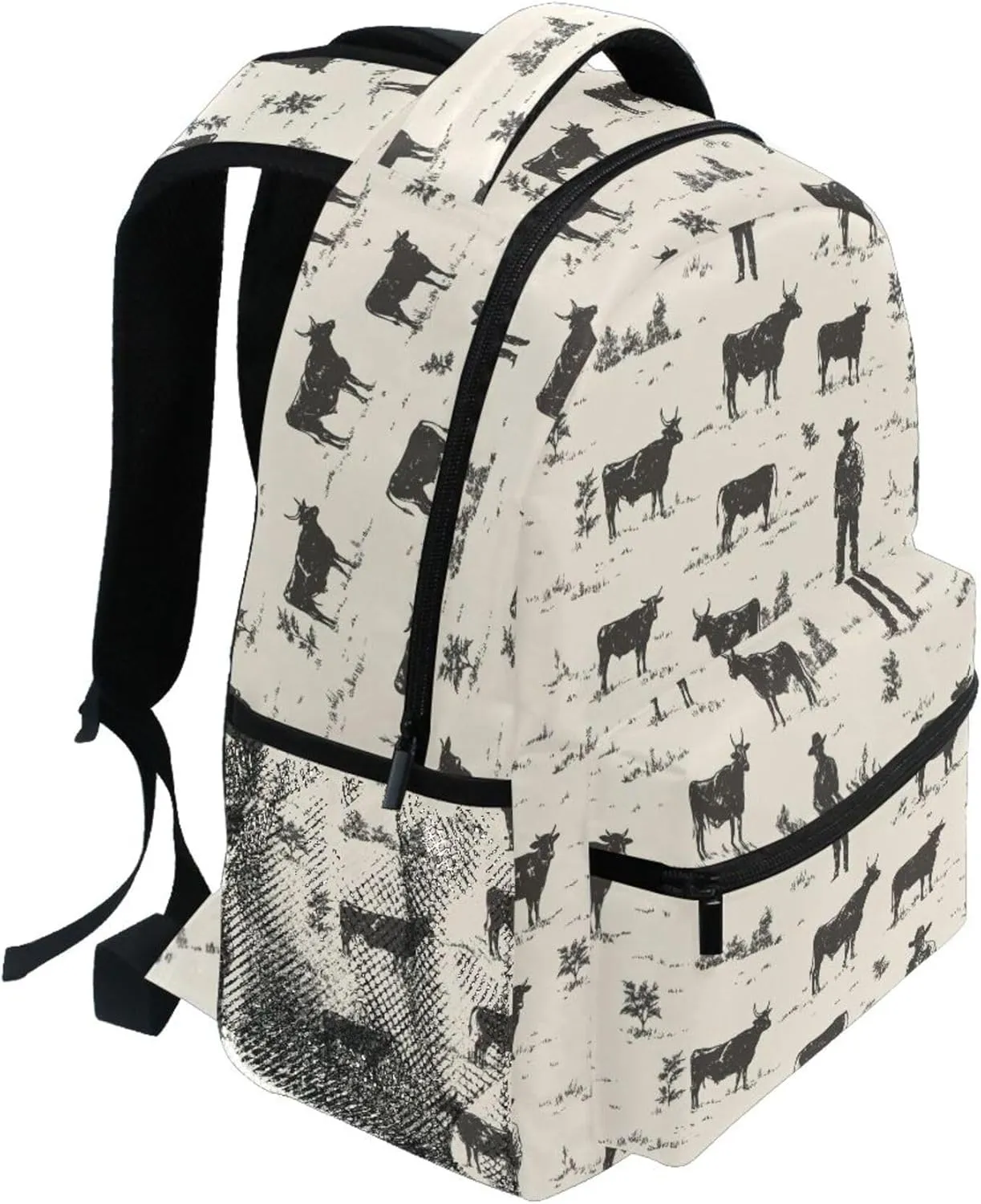 KLL Laptop Backpack for Teacher Nurse Waterproof Sports Backpack with Chest Strap Gift Men & Women Western Cowboy Cow Primitive Charm