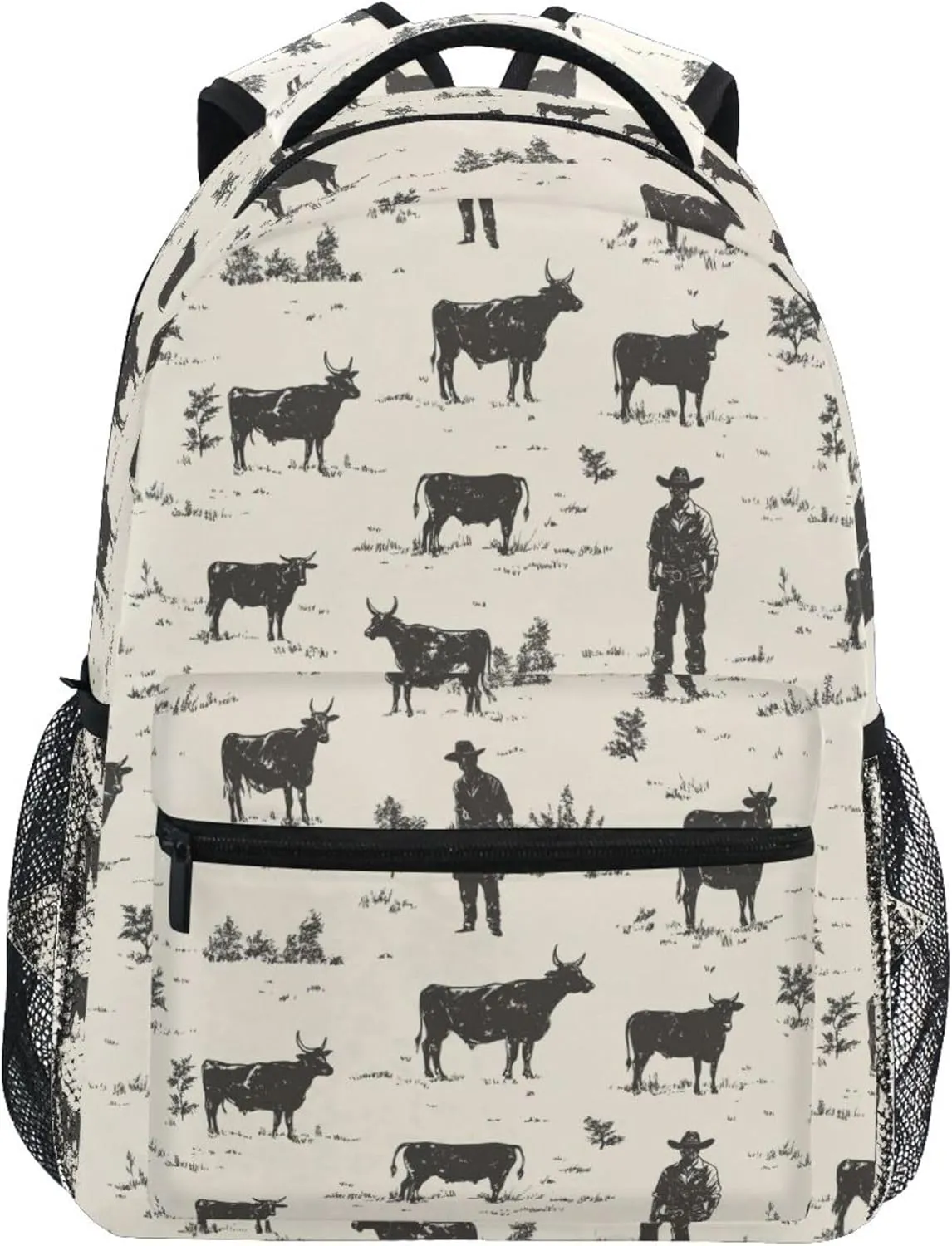 KLL Laptop Backpack for Teacher Nurse Waterproof Sports Backpack with Chest Strap Gift Men & Women Western Cowboy Cow Primitive Charm