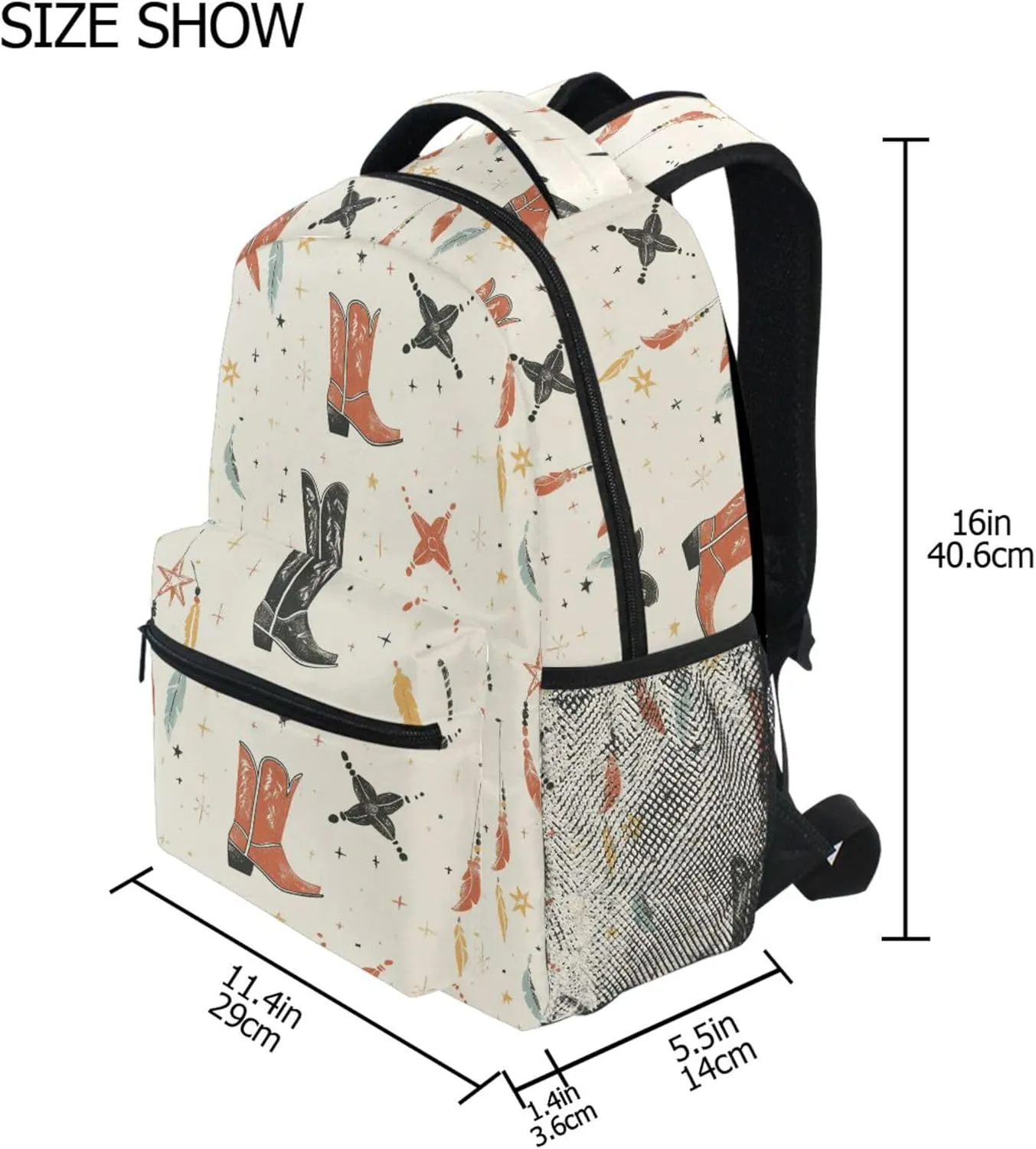 KLL Sport Backpack for Women Men Fashion Sports Backpack with Chest Strap for Business Work College Travel Trip Western Cowboy Dream Catcher Boots