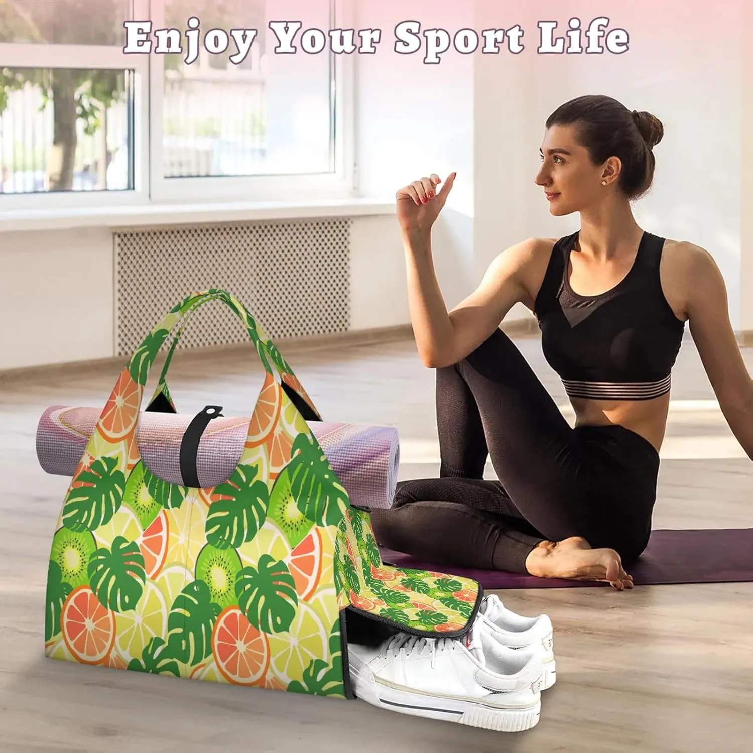 KOBLEN Yoga Gym Bags for Women Duffel Bag with Shoe Compartment and Yoga Mat Portable Weekender Bags for Pilates Travel Offices Workout Beach