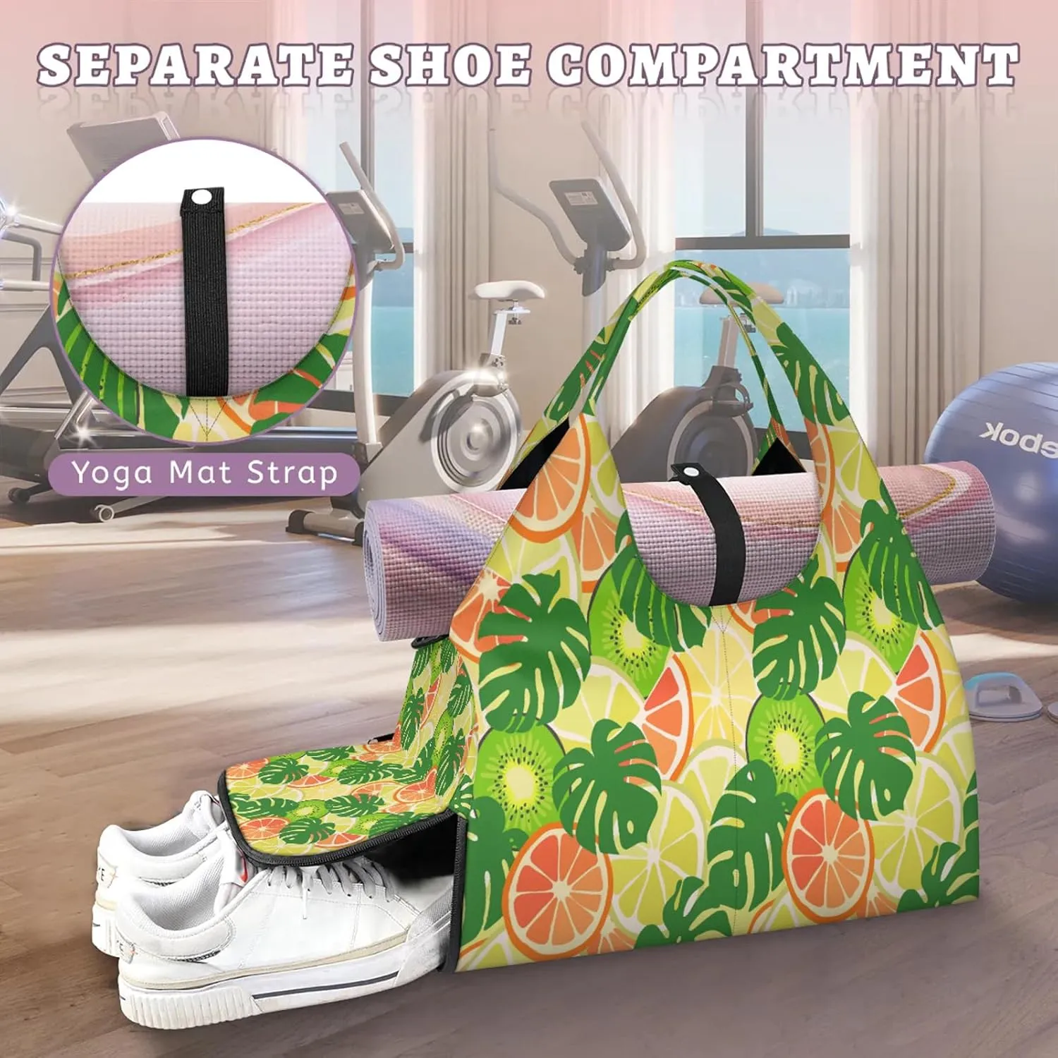 KOBLEN Yoga Gym Bags for Women Duffel Bag with Shoe Compartment and Yoga Mat Portable Weekender Bags for Pilates Travel Offices Workout Beach