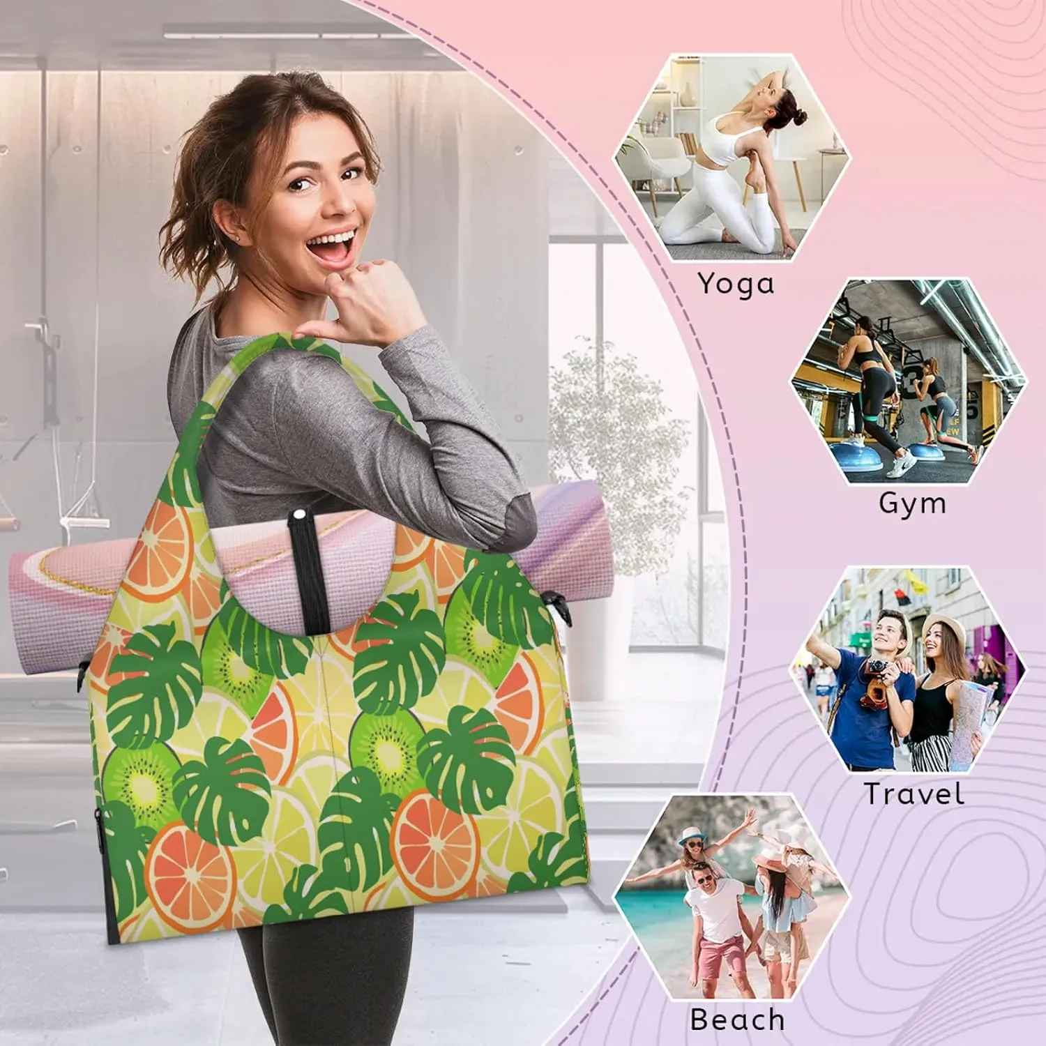 KOBLEN Yoga Gym Bags for Women Duffel Bag with Shoe Compartment and Yoga Mat Portable Weekender Bags for Pilates Travel Offices Workout Beach