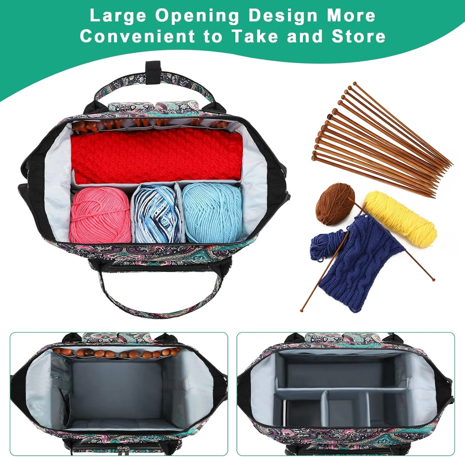 KOKNIT crochet bag,knitting bagBackpack and Tote Bag Storage Bag ，Large capacityYarn Storage Organizer Travel Crochet Bag Women Carrying Crochet Accessories Knitting Needles Crochet