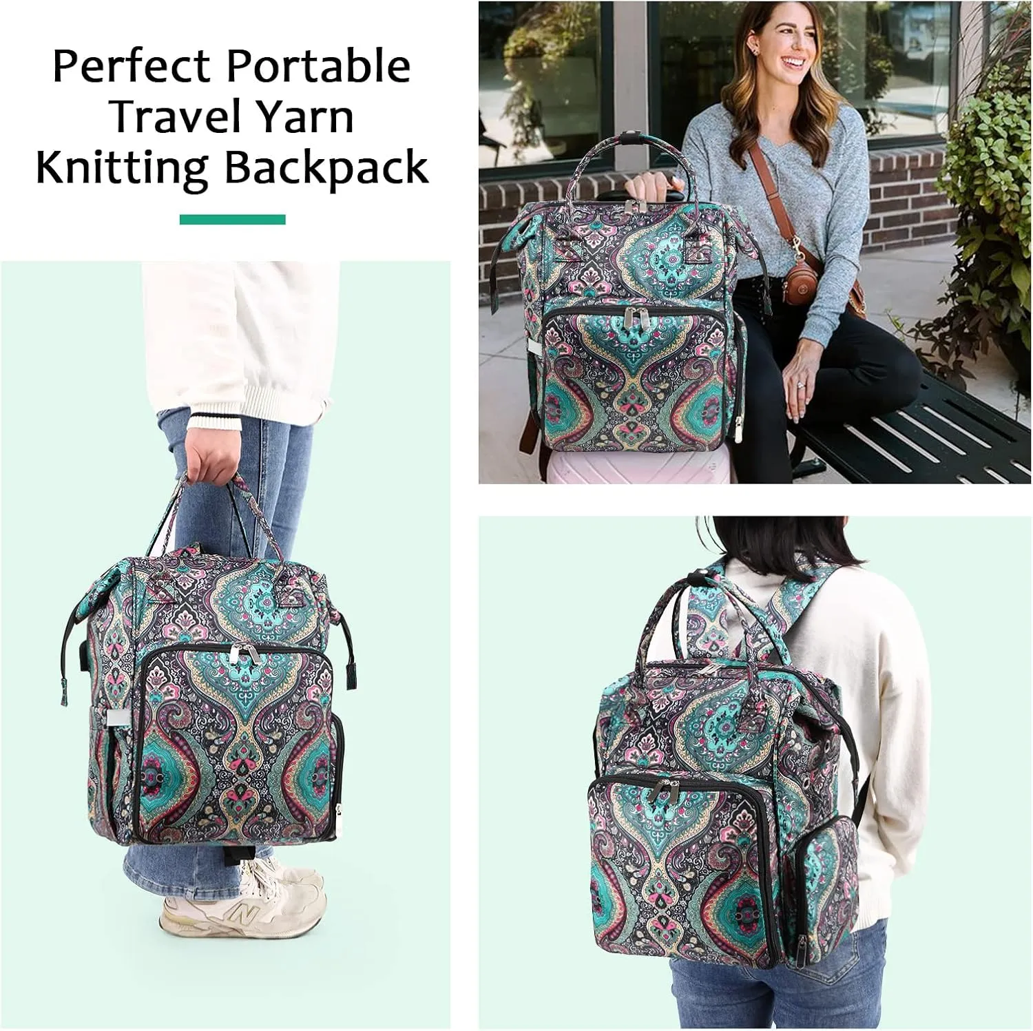 KOKNIT crochet bag,knitting bagBackpack and Tote Bag Storage Bag ，Large capacityYarn Storage Organizer Travel Crochet Bag Women Carrying Crochet Accessories Knitting Needles Crochet