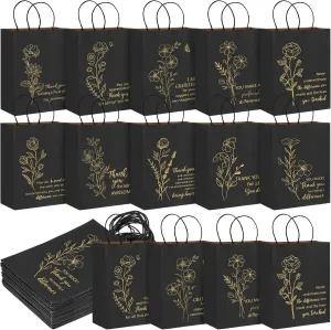 Kolldenn 50 Pcs Thank You Gifts Bags Employee Appreciation Pape Bags Bulk 8.27x4.33x10.63 '' for Teachers Administrative Professionals Day Volunteer Week Nurse CNA Week Inspirational Gift(Black)
