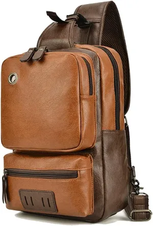 KPYWZER Leather Sling Bag Hiking Daypack for Men Women Outdoor Travel Camping Fishing Crossbody Shoulder Chest Pack Backpack Daypack Brown