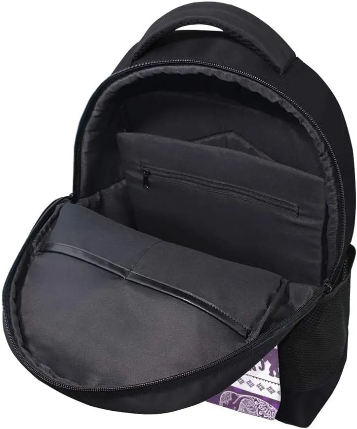 Kuizee Classic Backpack Schoolbag Adjustable Padded Shoulder Straps Daypack ﻿Purple Ethnic Folk Elephant Casual Bags Durable College Daily 16Inch