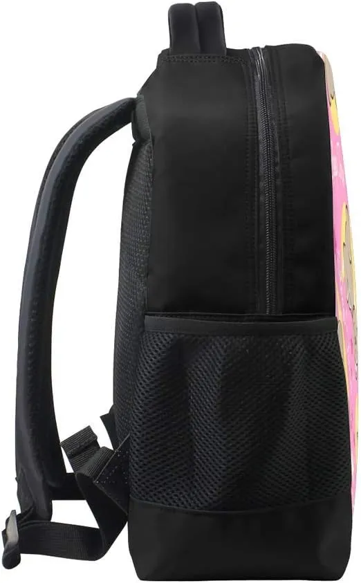Kuizee Classic Backpack Schoolbag Adjustable Padded Shoulder Straps Daypack ﻿Sleep Time Bear Sitting On Moon Pink Casual Bags Durable College Daily 16Inch