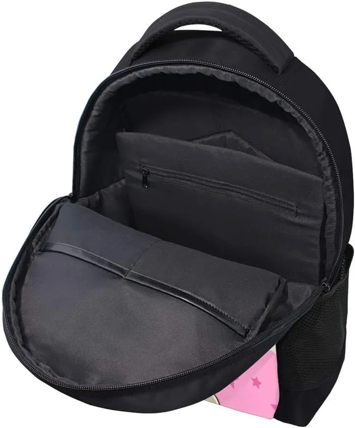 Kuizee Classic Backpack Schoolbag Adjustable Padded Shoulder Straps Daypack ﻿Sleep Time Bear Sitting On Moon Pink Casual Bags Durable College Daily 16Inch