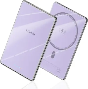 Kuulaa Magsafe Battery Pack 0.27'' 5000mAh Ultra Slim Magnetic Portable Charger Power Bank Support USB C PD 20W Fast Charging, Compatible with iPhone 16 Pro Max/15/14/13/12 Mini, Purple