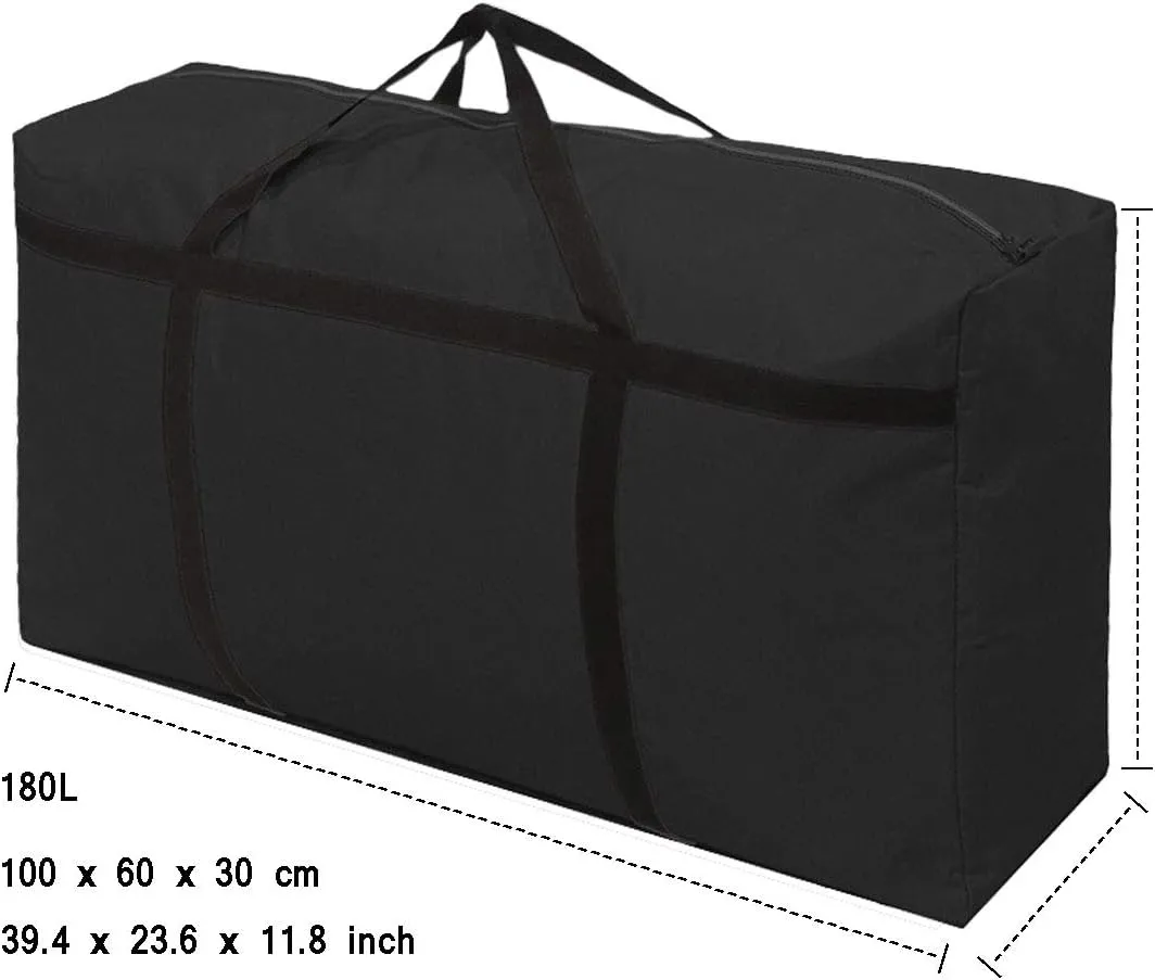 KXF Extra Large 180L Storage Bags with Handles Waterproof Durable Black Carry Bag Under Bed Organizer Duffelbag for Travel Moving Decorations Gym School 2pcs