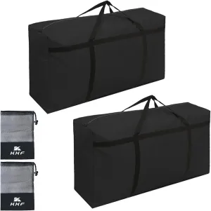 KXF Extra Large 180L Storage Bags with Handles Waterproof Durable Black Carry Bag Under Bed Organizer Duffelbag for Travel Moving Decorations Gym School 2pcs