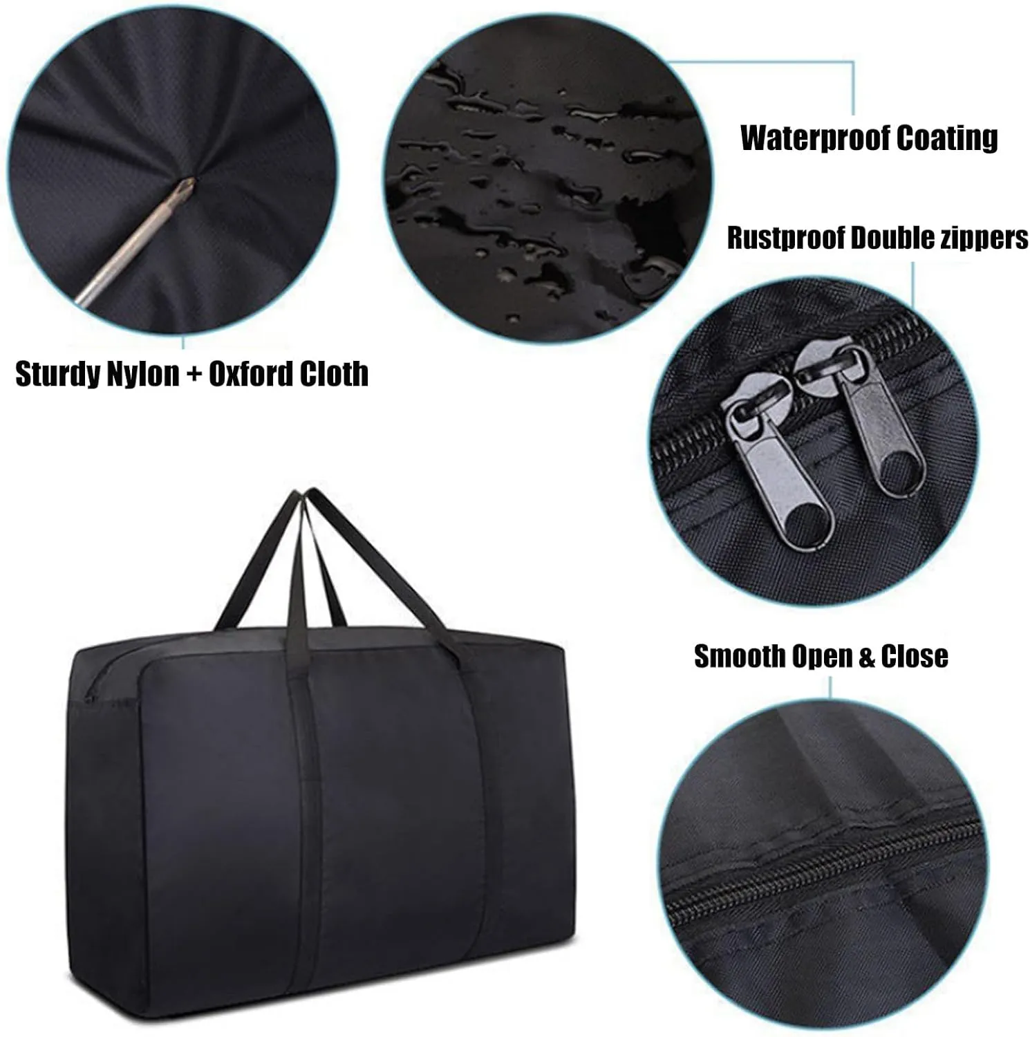 KXF Extra Large 180L Storage Bags with Handles Waterproof Durable Black Carry Bag Under Bed Organizer Duffelbag for Travel Moving Decorations Gym School 2pcs