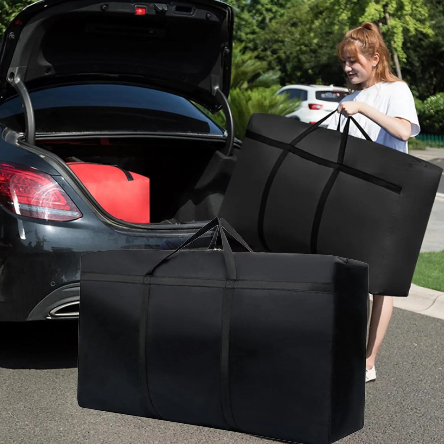 KXF Extra Large 180L Storage Bags with Handles Waterproof Durable Black Carry Bag Under Bed Organizer Duffelbag for Travel Moving Decorations Gym School 2pcs