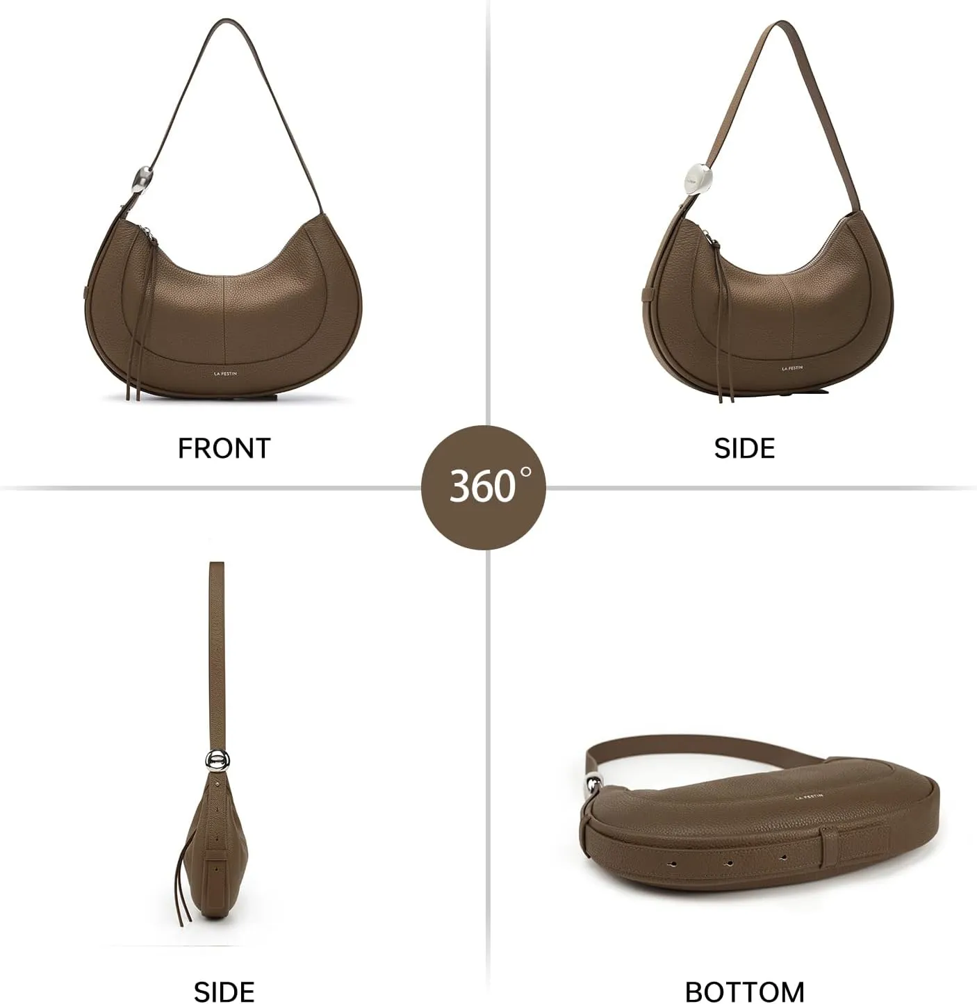 LAFESTIN Shoulder Bag for Women with Adjustable Strap Split Leather Crescent Crossbody Bags, Designer Trendy Satchel Purses