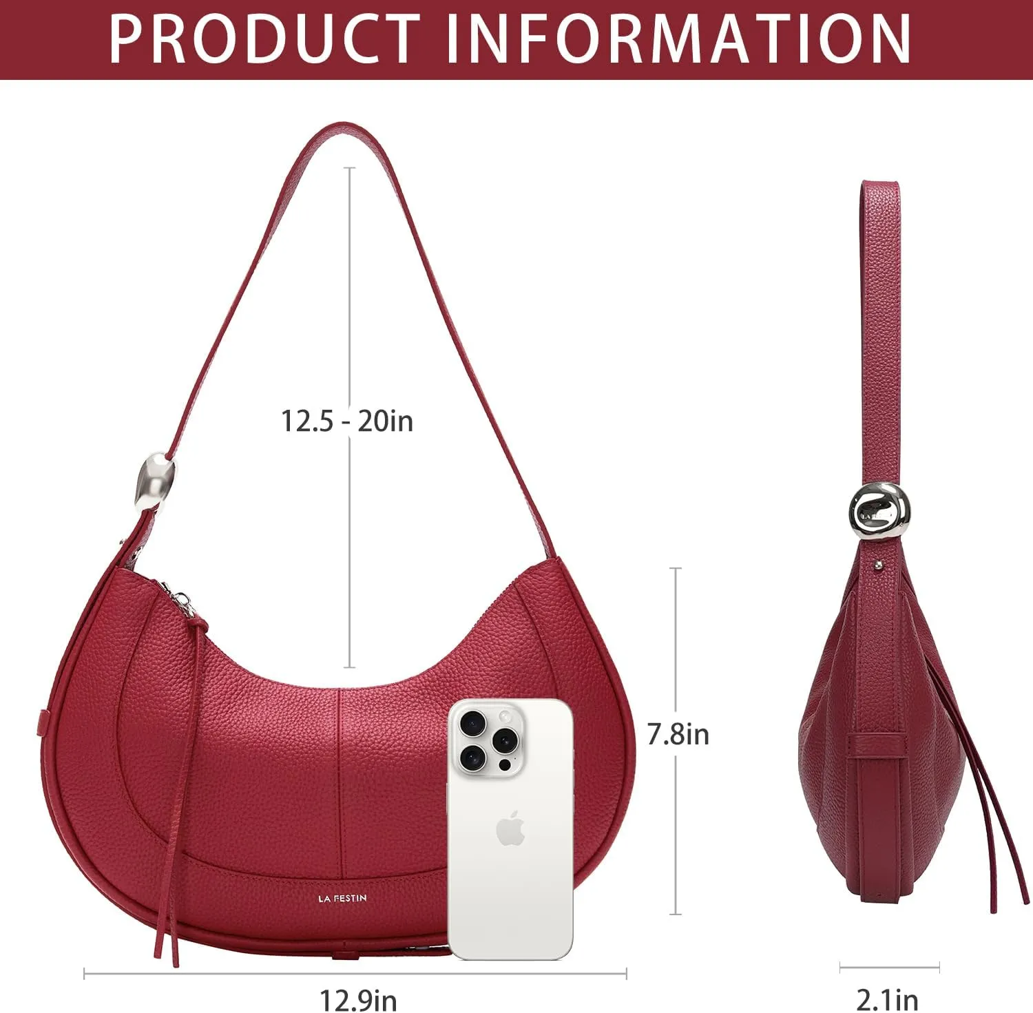 LAFESTIN Shoulder Bag for Women with Adjustable Strap Split Leather Crescent Crossbody Bags, Designer Trendy Satchel Purses