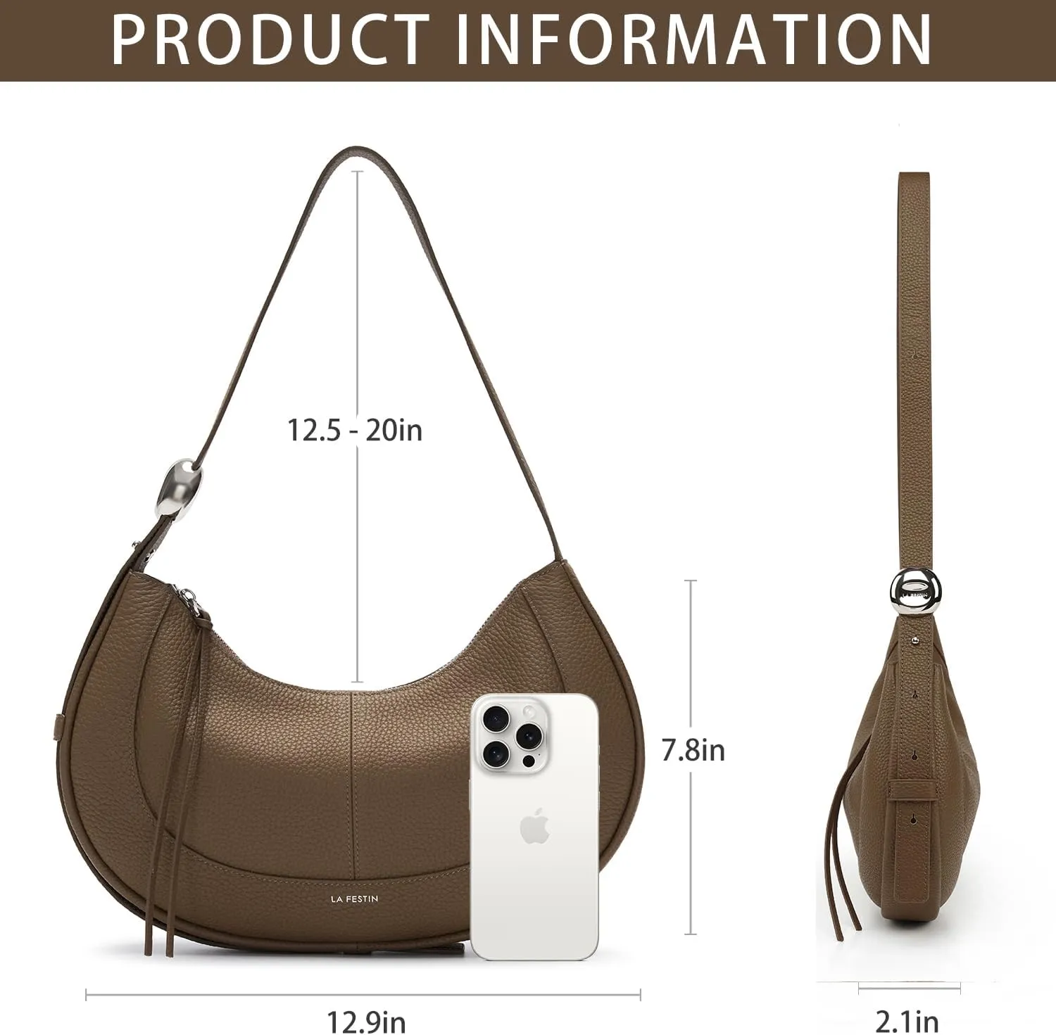 LAFESTIN Shoulder Bag for Women with Adjustable Strap Split Leather Crescent Crossbody Bags, Designer Trendy Satchel Purses