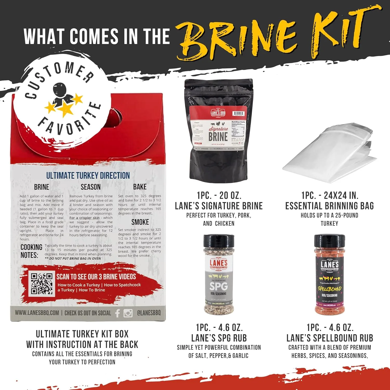 Lanes Ultimate Turkey Brine Kit with Bag & 1 Spellbound and 1 SPG Seasoning, 100% Natural, No Preservatives, No-MSG, Gluten-Free, Turkey Brine Bag, Made in USA