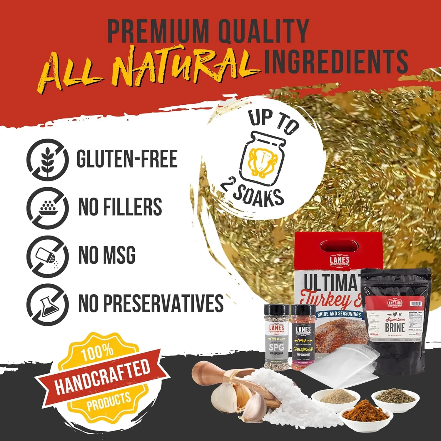 Lanes Ultimate Turkey Brine Kit with Bag & 1 Spellbound and 1 SPG Seasoning, 100% Natural, No Preservatives, No-MSG, Gluten-Free, Turkey Brine Bag, Made in USA