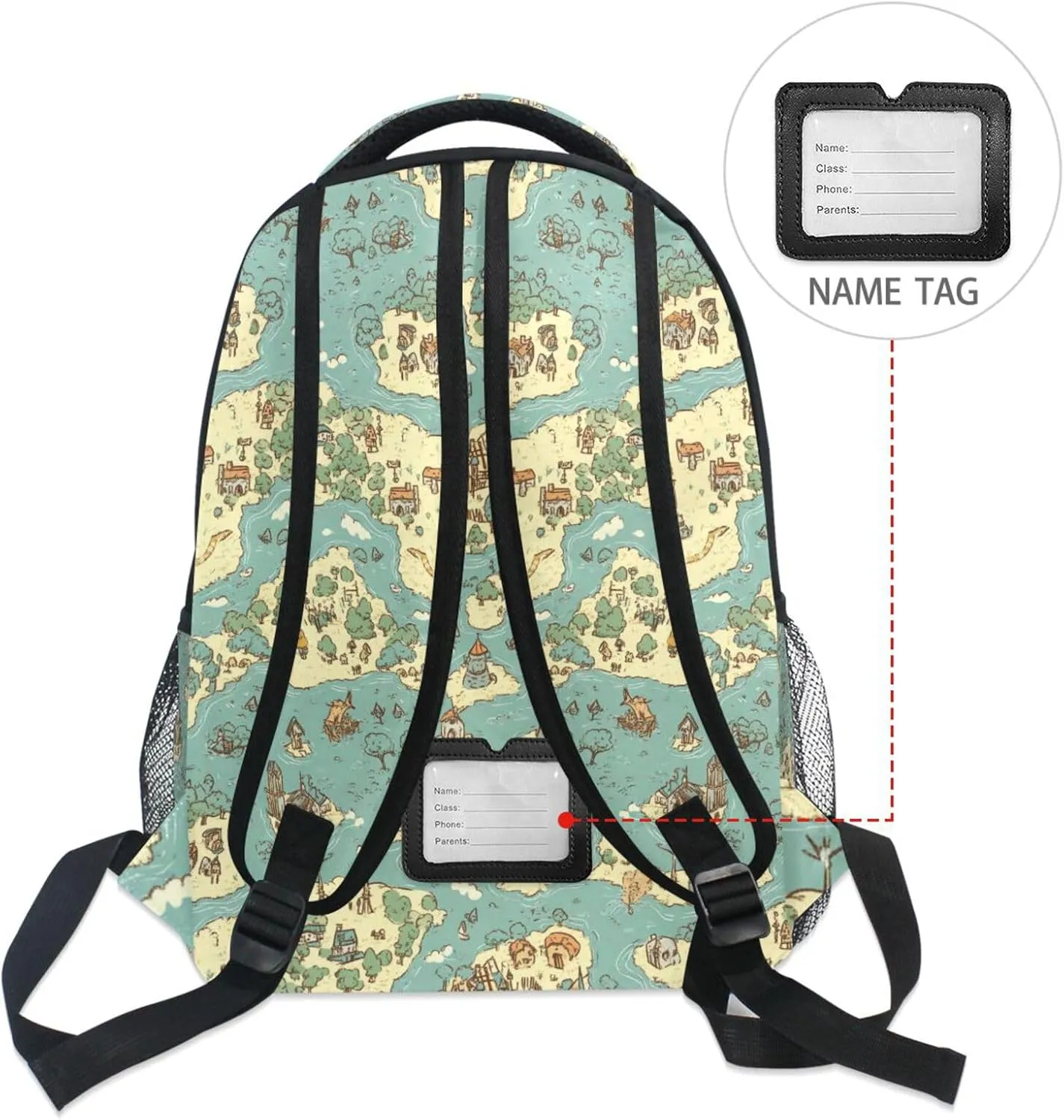 Laptop Backpack for Teacher Nurse Fashion College School Computer Bag with Chest Strap Gift Men & Women Game Map