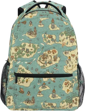 Laptop Backpack for Teacher Nurse Fashion College School Computer Bag with Chest Strap Gift Men & Women Game Map