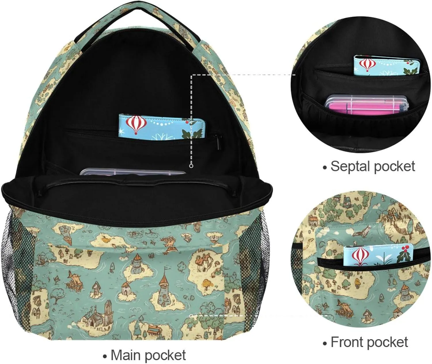 Laptop Backpack for Teacher Nurse Fashion College School Computer Bag with Chest Strap Gift Men & Women Game Map