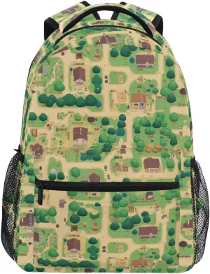 Laptop Backpack for Teenager Fashion Laptop Bookbag with Chest Strap for Business Work College Travel Trip Vintage Game Map