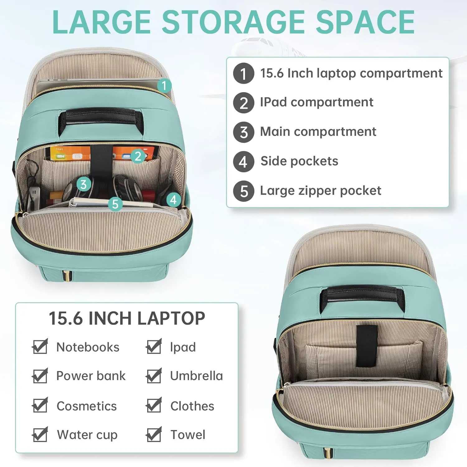 Laptop Backpack for Women, Work Travel Computer Bags, Quilted Casual Daypack with USB Port, Waterproof Computer Backpack Fit 15.6 Inch Laptop (Light Green)