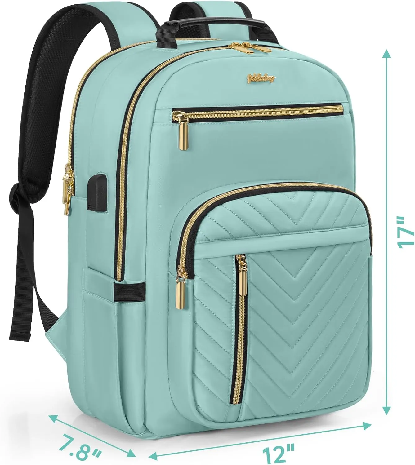 Laptop Backpack for Women, Work Travel Computer Bags, Quilted Casual Daypack with USB Port, Waterproof Computer Backpack Fit 15.6 Inch Laptop (Light Green)