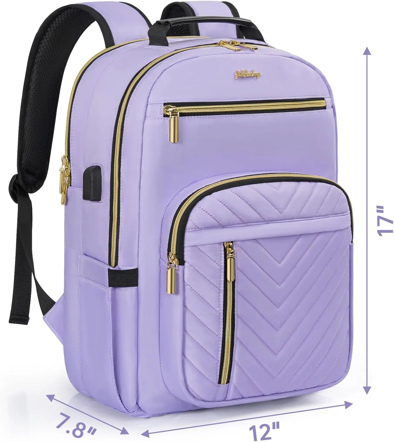 Laptop Backpack for Women, Work Travel Computer Bags, Quilted Casual Daypack with USB Port, Waterproof Computer Backpack Fit 15.6 Inch Laptop (Lilac Purple)