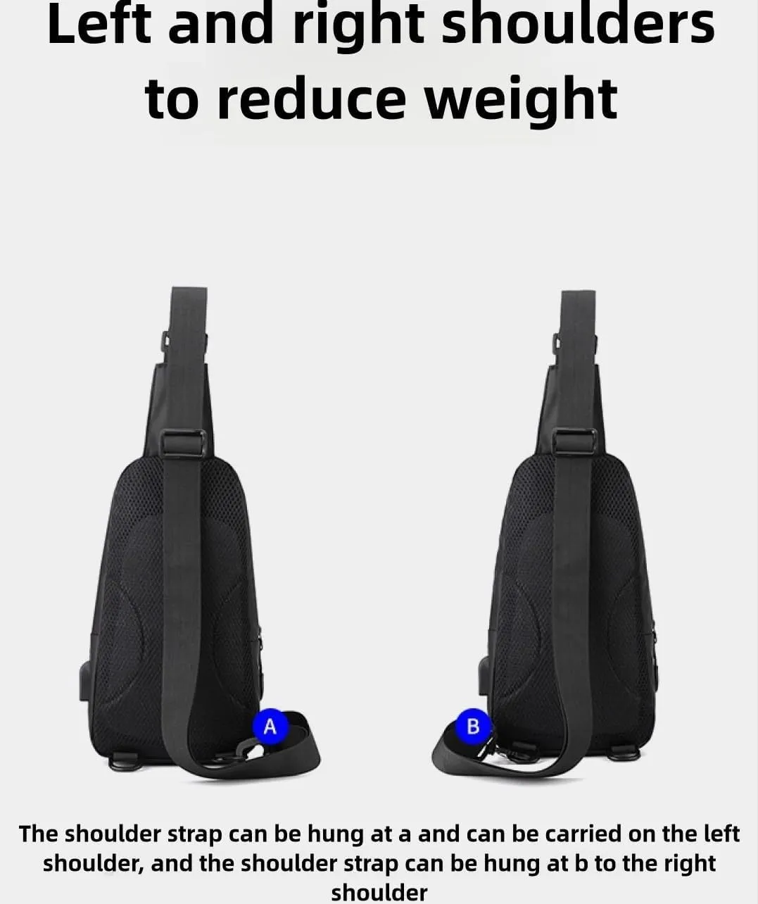 Large-capacity multi-compartment storage bag, portable outdoor shoulder bag, equipped with headphones and a USB charging port. (Dark blue earphones, charging double-layer zipper model)