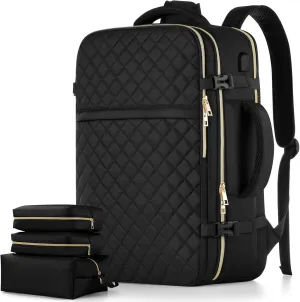 Large Carry On Travel Backpack - Flight Approved Waterproof Luggage Suitcase Backpack Personal Item Size for Women Fit 17 Inch Laptop College Overnight Bag Weekender Daypack with 3 Packing Cubes Black