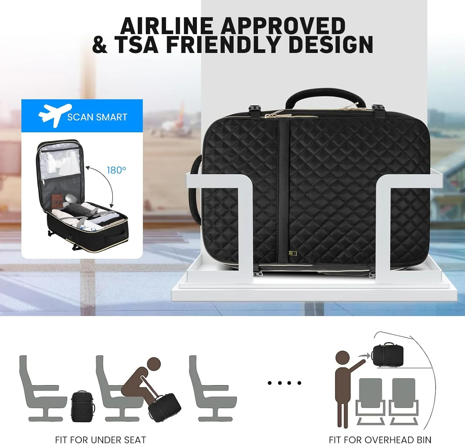 Large Carry On Travel Backpack - Flight Approved Waterproof Luggage Suitcase Backpack Personal Item Size for Women Fit 17 Inch Laptop College Overnight Bag Weekender Daypack with 3 Packing Cubes Black