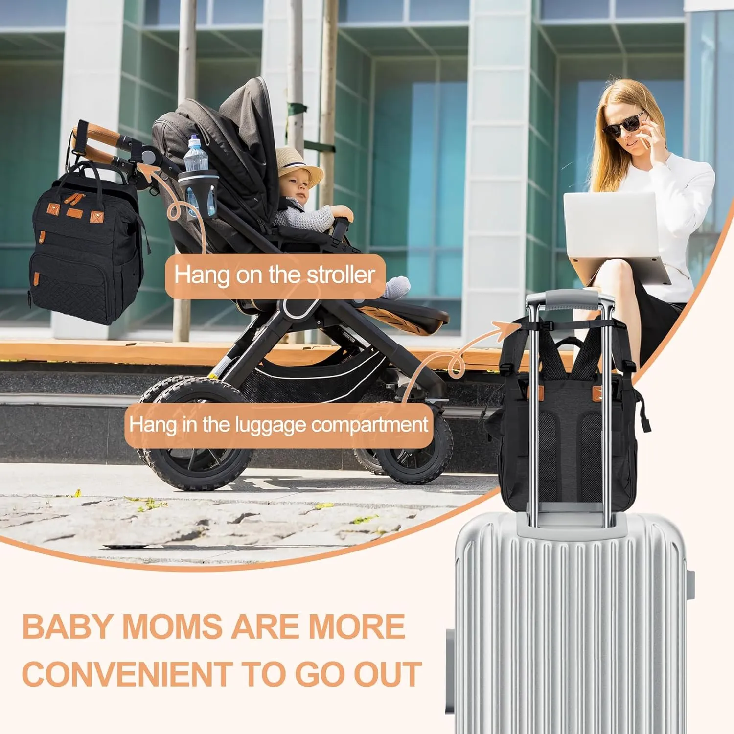 large diaper bag backpack，baby bag with changing station for Boys Girls，Multifunctional Diaper Bag，Mommy Bag With USB Charging Port（Black）
