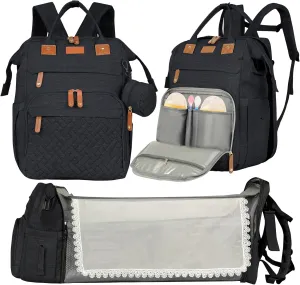 large diaper bag backpack，baby bag with changing station for Boys Girls，Multifunctional Diaper Bag，Mommy Bag With USB Charging Port（Black）