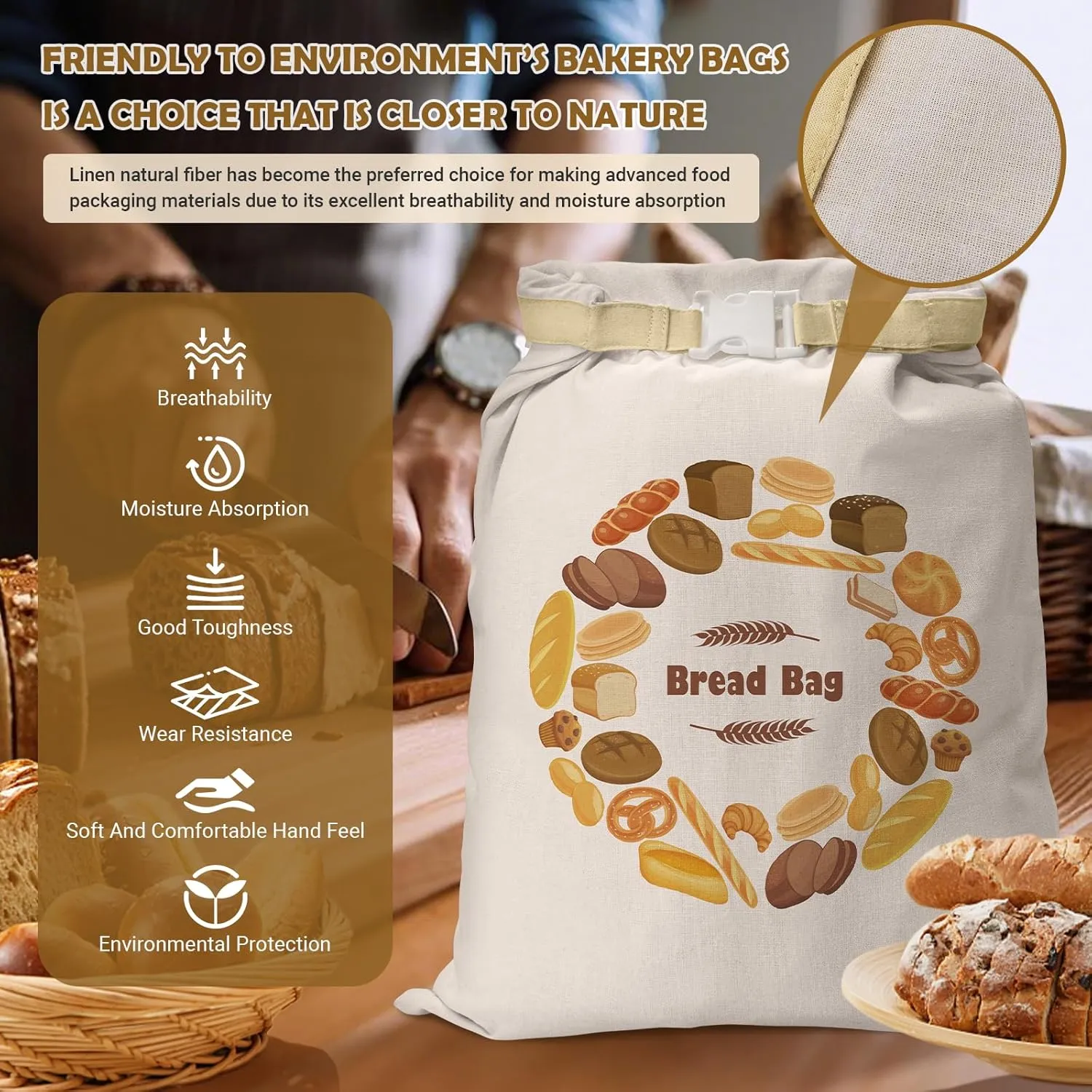 Large Linen Beeswax Bread Bags(2 Pack) Sourdough Bread Bags Reusable Double-Lock Freezer Baking Container Gift Giving for Homemade,Loaf,Sourdough,Food Storage (Colorful Patterns)