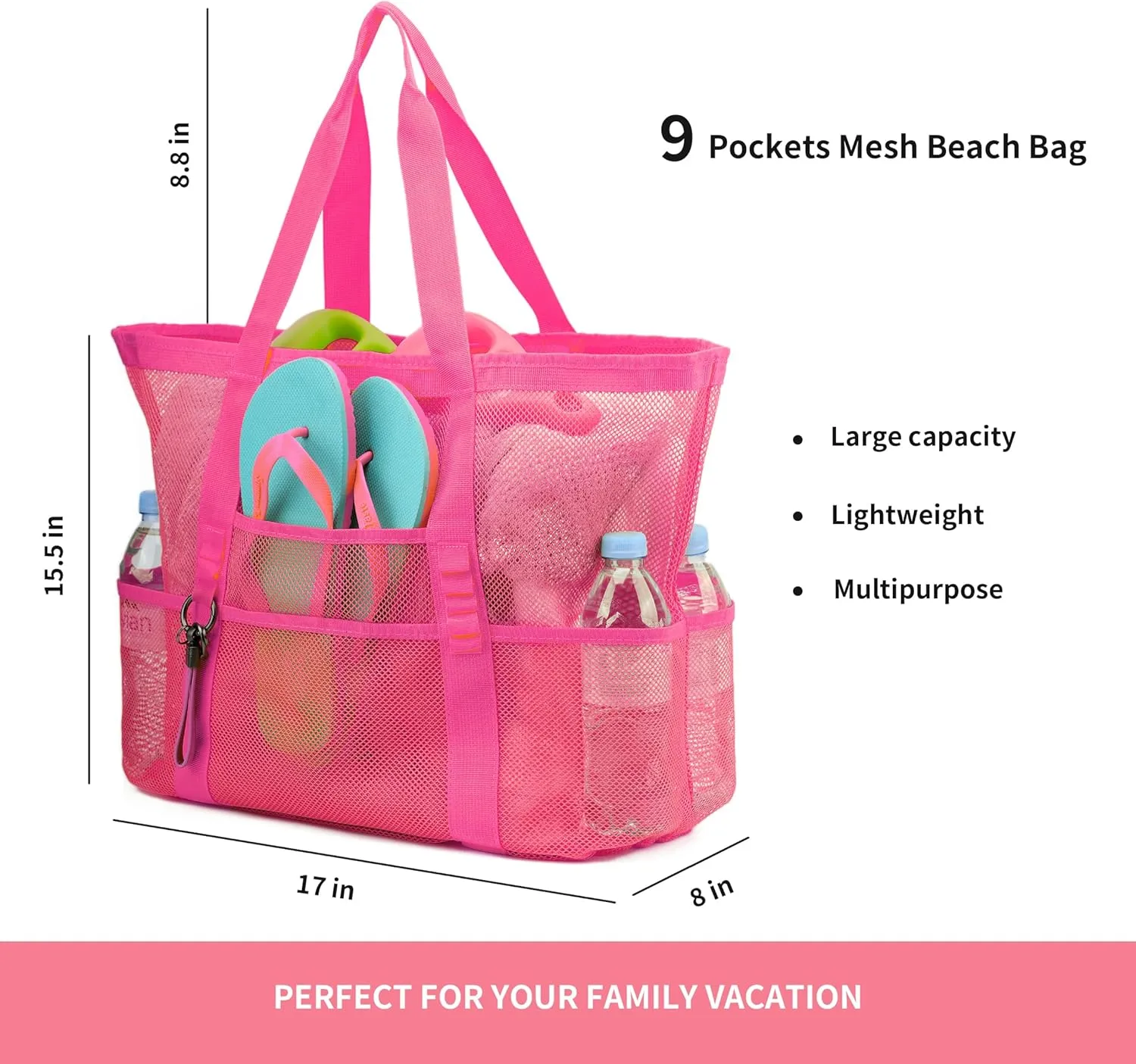 Large Mesh Beach Tote Bags for Sand Toys, Family Travel, Grocery, Reusable Shopping