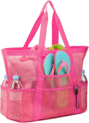 Large Mesh Beach Tote Bags for Sand Toys, Family Travel, Grocery, Reusable Shopping