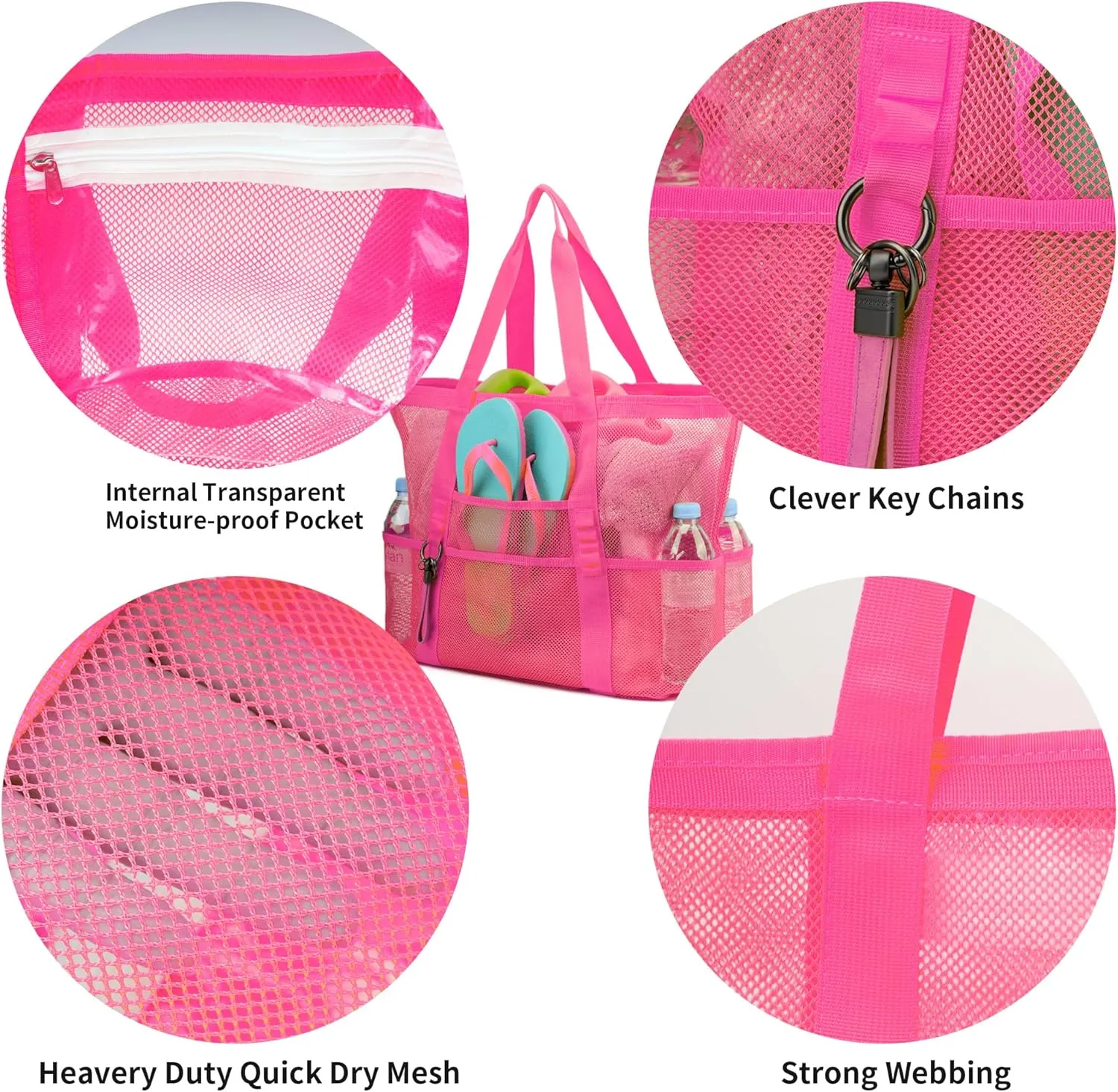 Large Mesh Beach Tote Bags for Sand Toys, Family Travel, Grocery, Reusable Shopping