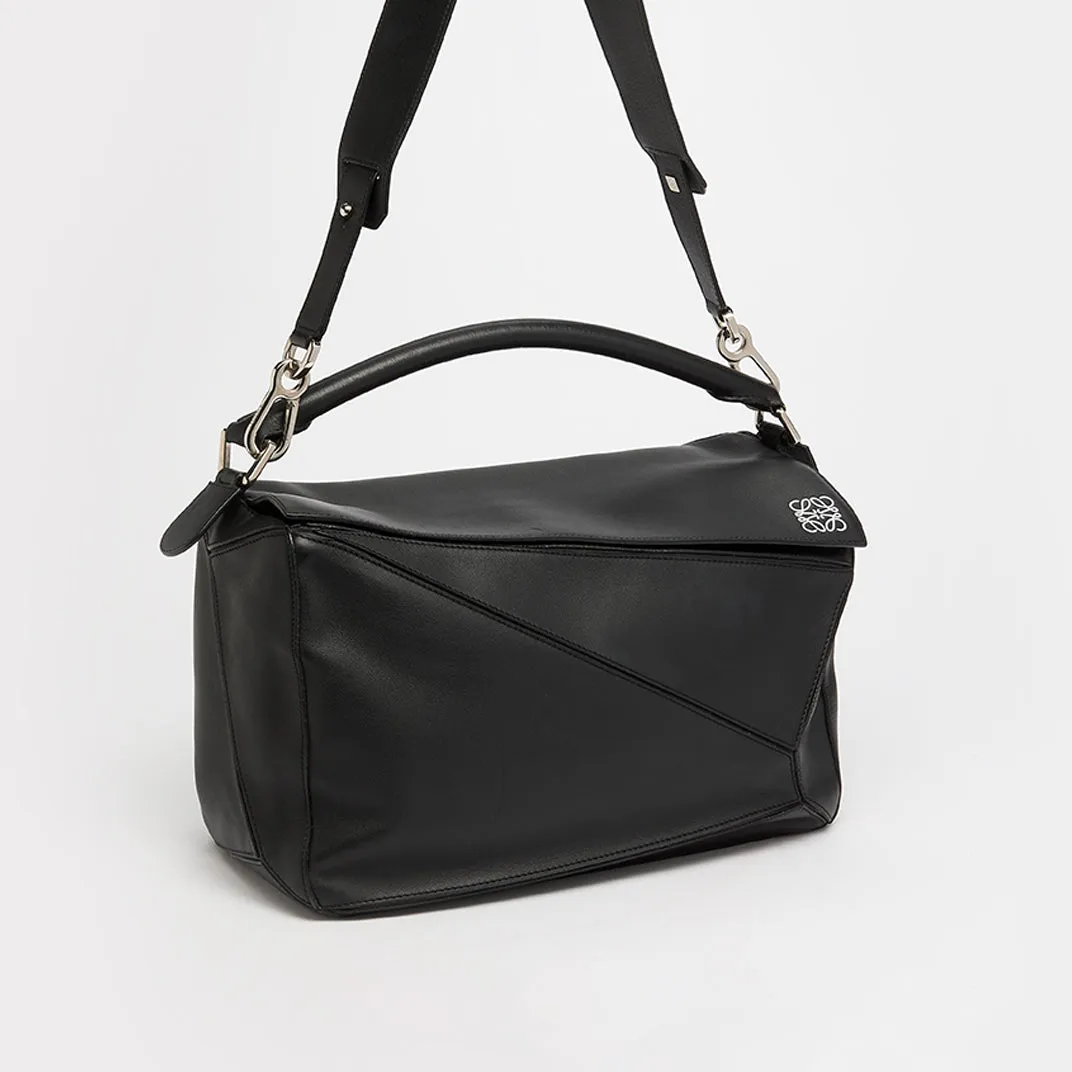Large Puzzle Bag in Black Smooth Leather