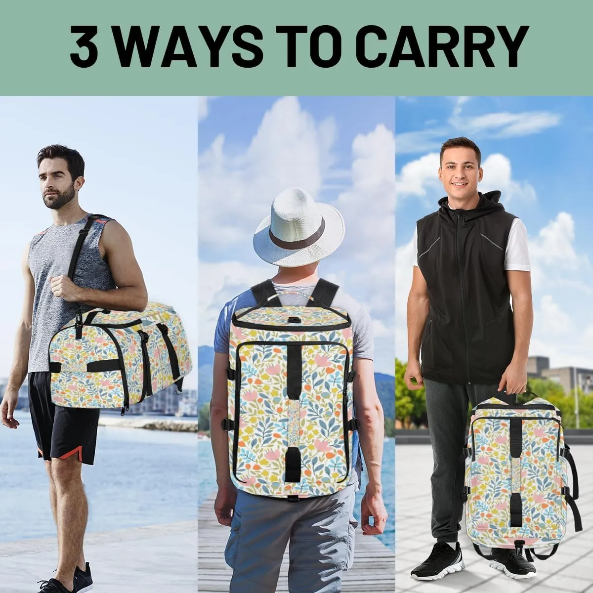 Large Sports Gym Bag With Shoe & Laptop Compartment 47L Waterproof Travel Duffel Bags for Men Women Colorful Cartoon Floral Luggage Backpack Duffle Bag