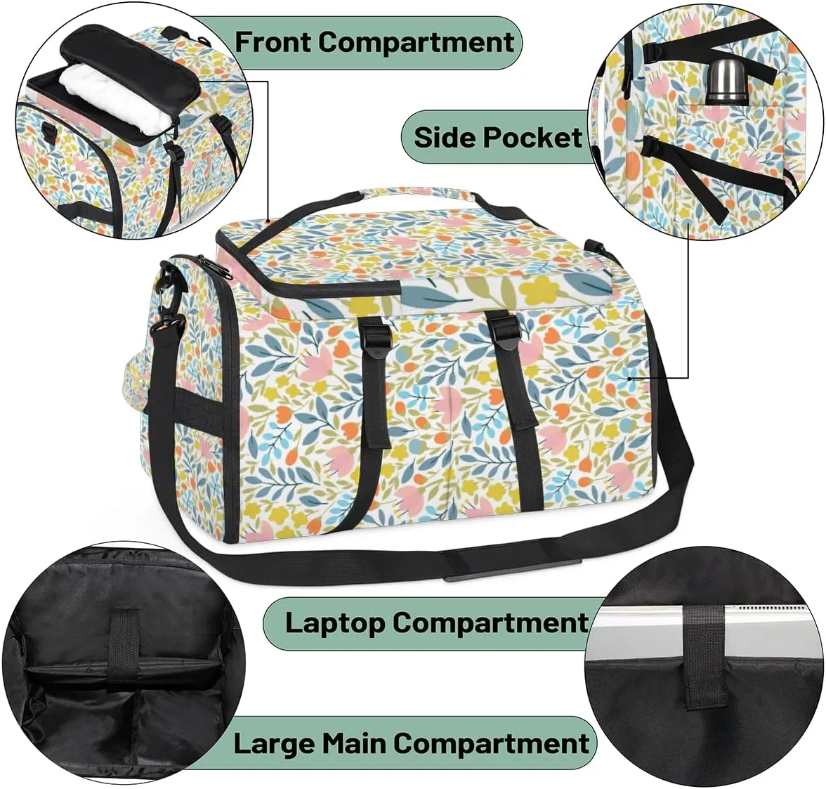 Large Sports Gym Bag With Shoe & Laptop Compartment 47L Waterproof Travel Duffel Bags for Men Women Colorful Cartoon Floral Luggage Backpack Duffle Bag