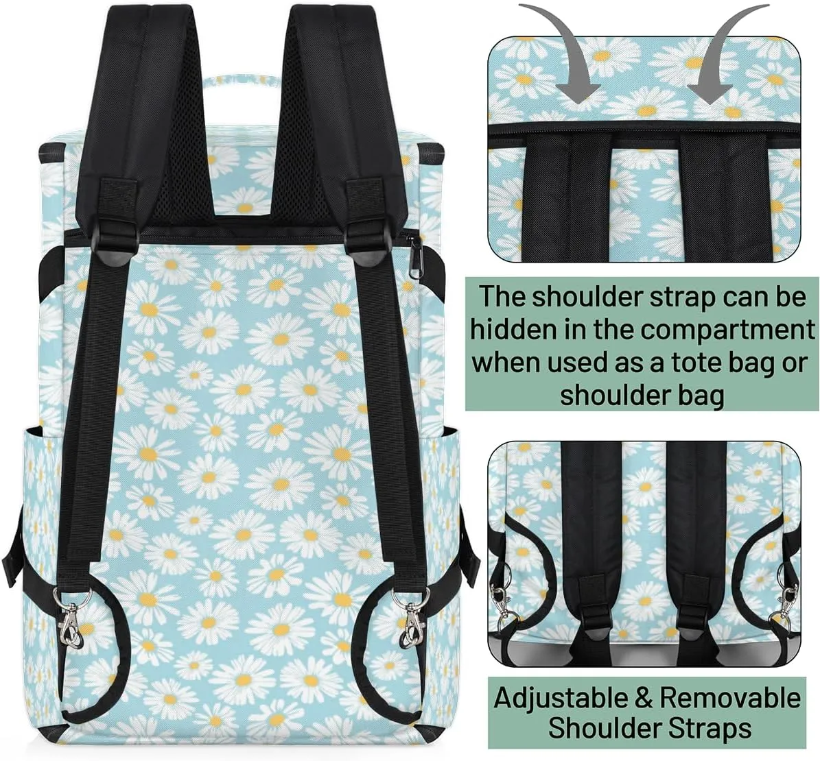 Large Sports Gym Bag With Shoe & Laptop Compartment 47L Waterproof Travel Duffel Bags for Men Women Daisy Floral Blue Luggage Backpack Duffle Bag