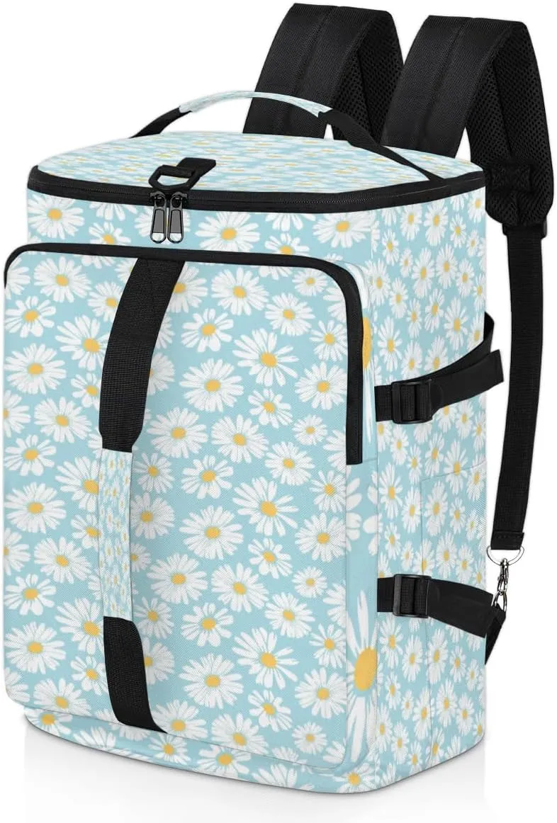 Large Sports Gym Bag With Shoe & Laptop Compartment 47L Waterproof Travel Duffel Bags for Men Women Daisy Floral Blue Luggage Backpack Duffle Bag