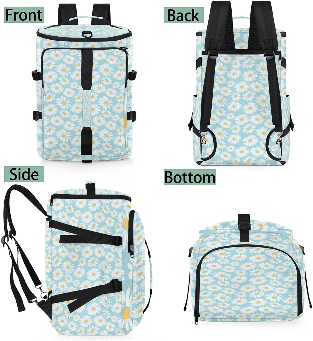 Large Sports Gym Bag With Shoe & Laptop Compartment 47L Waterproof Travel Duffel Bags for Men Women Daisy Floral Blue Luggage Backpack Duffle Bag