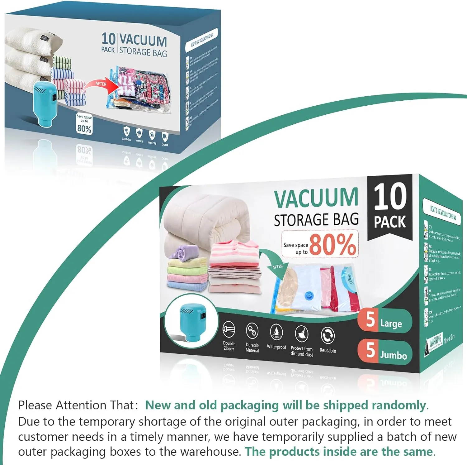 Large Vacuum Storage Bags with Electric Pump 10 Pack (5 Jumbo/5 Large) Vacuum Seal Bags for Clothing Compression Space Saver for Comforters,Blankets - Travel Essentials
